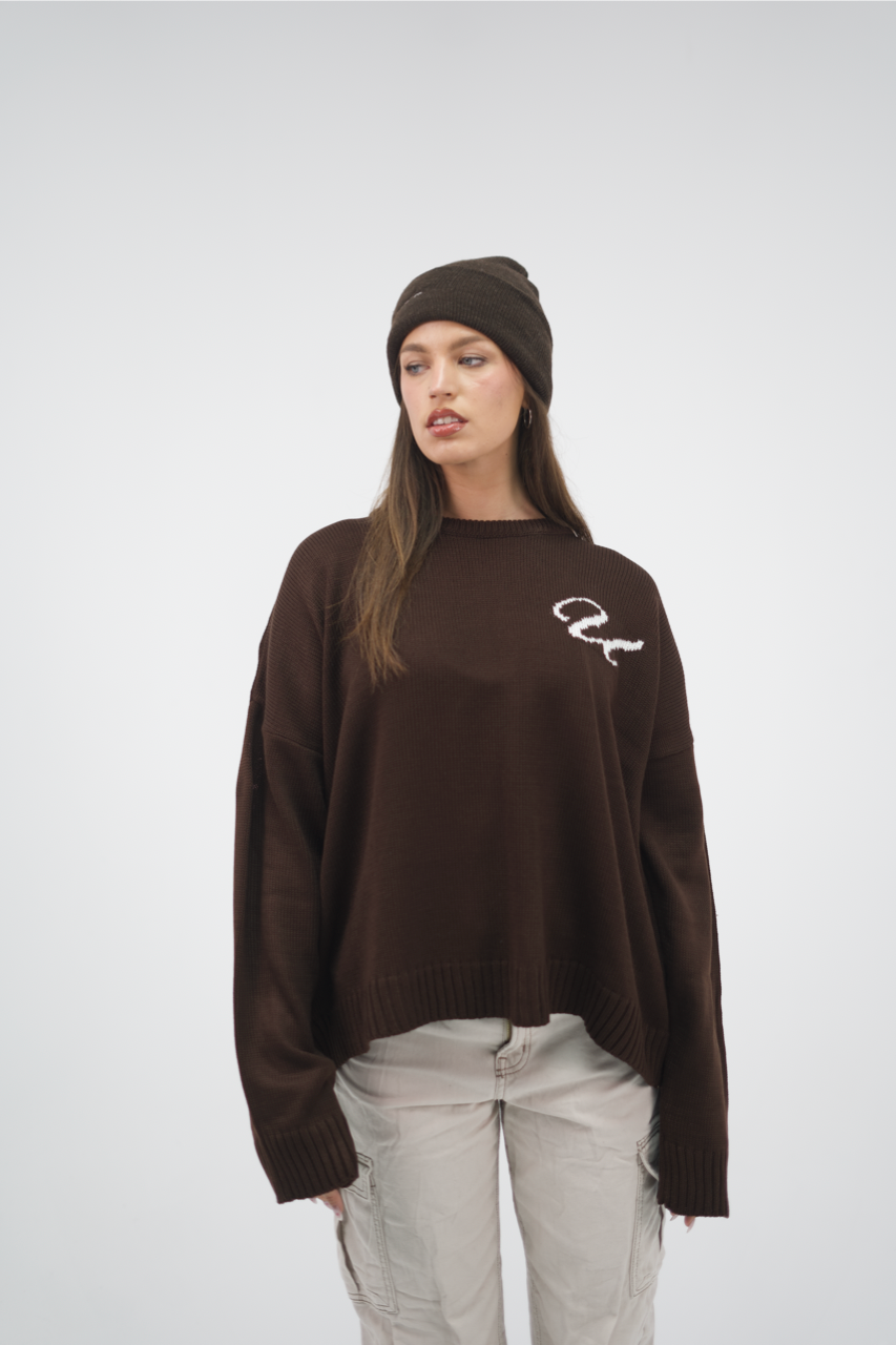 Brown Knit Crewneck