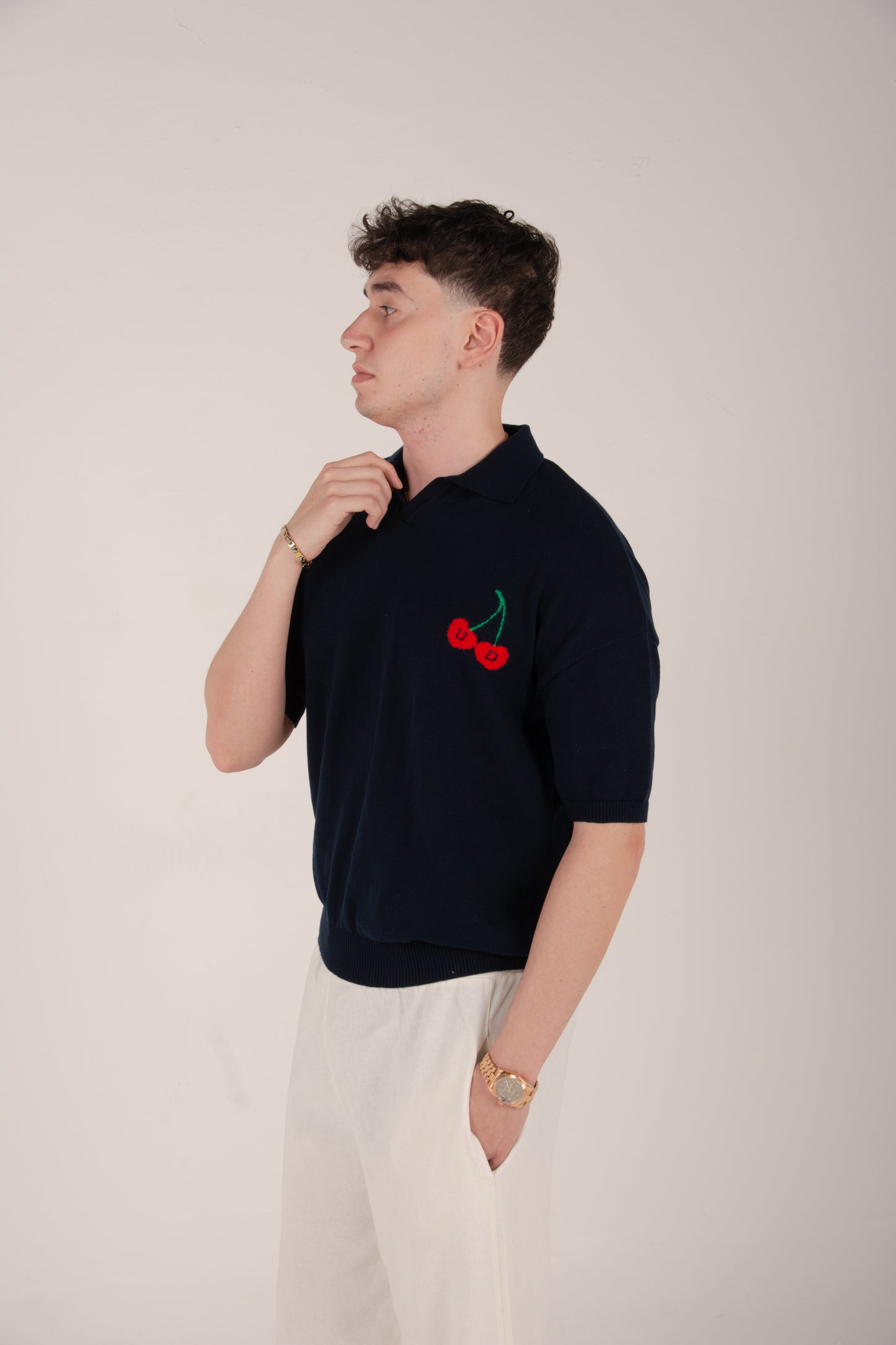 Midnight Cherry Knitted Polo