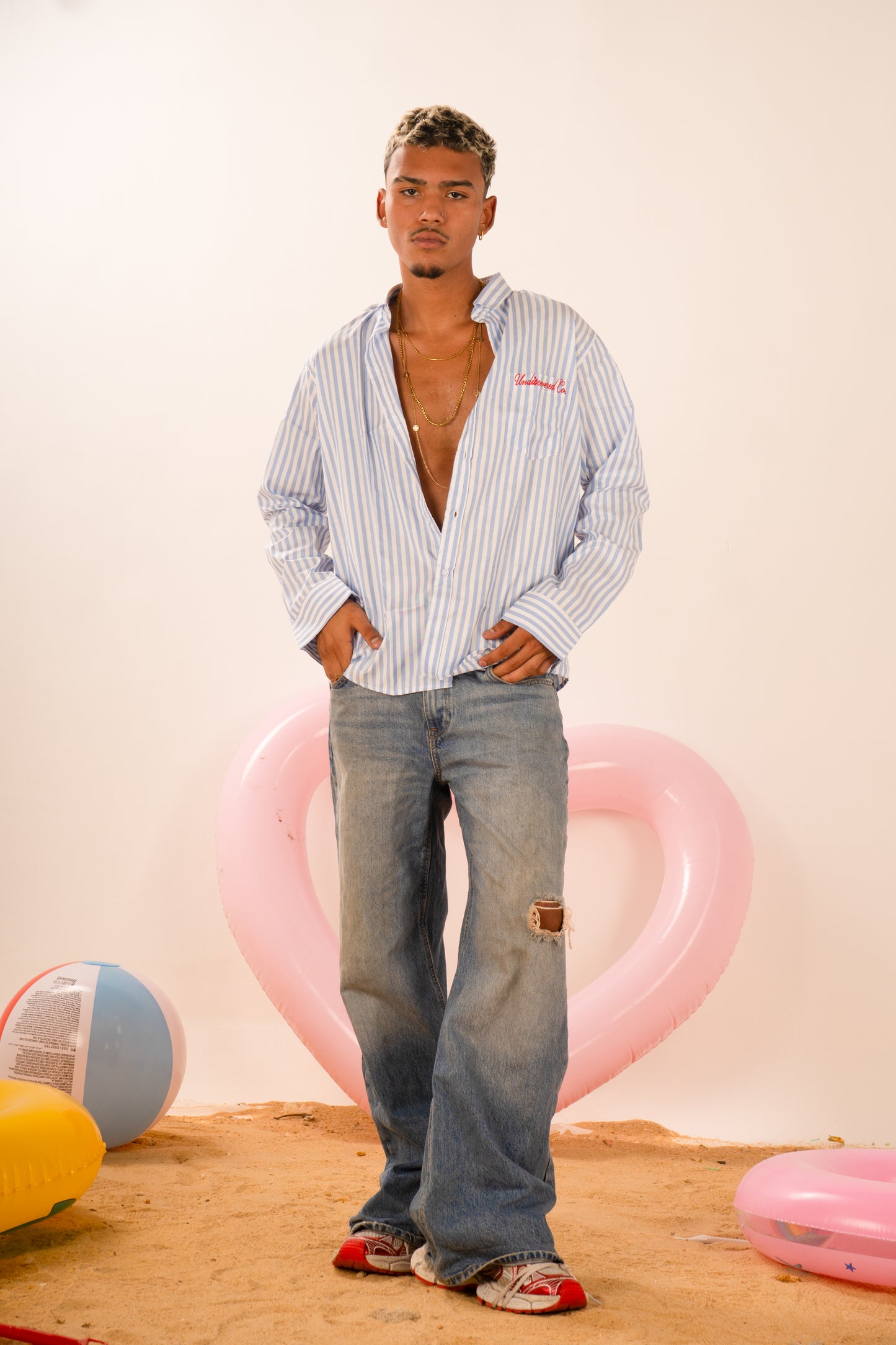 Oversized Striped Button-Up Shirt